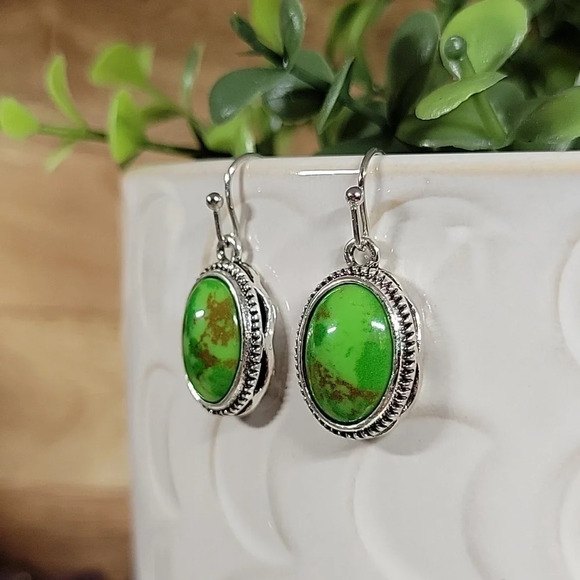 Green Copper Turquoise Drop Earrings - Picture 5 of 6